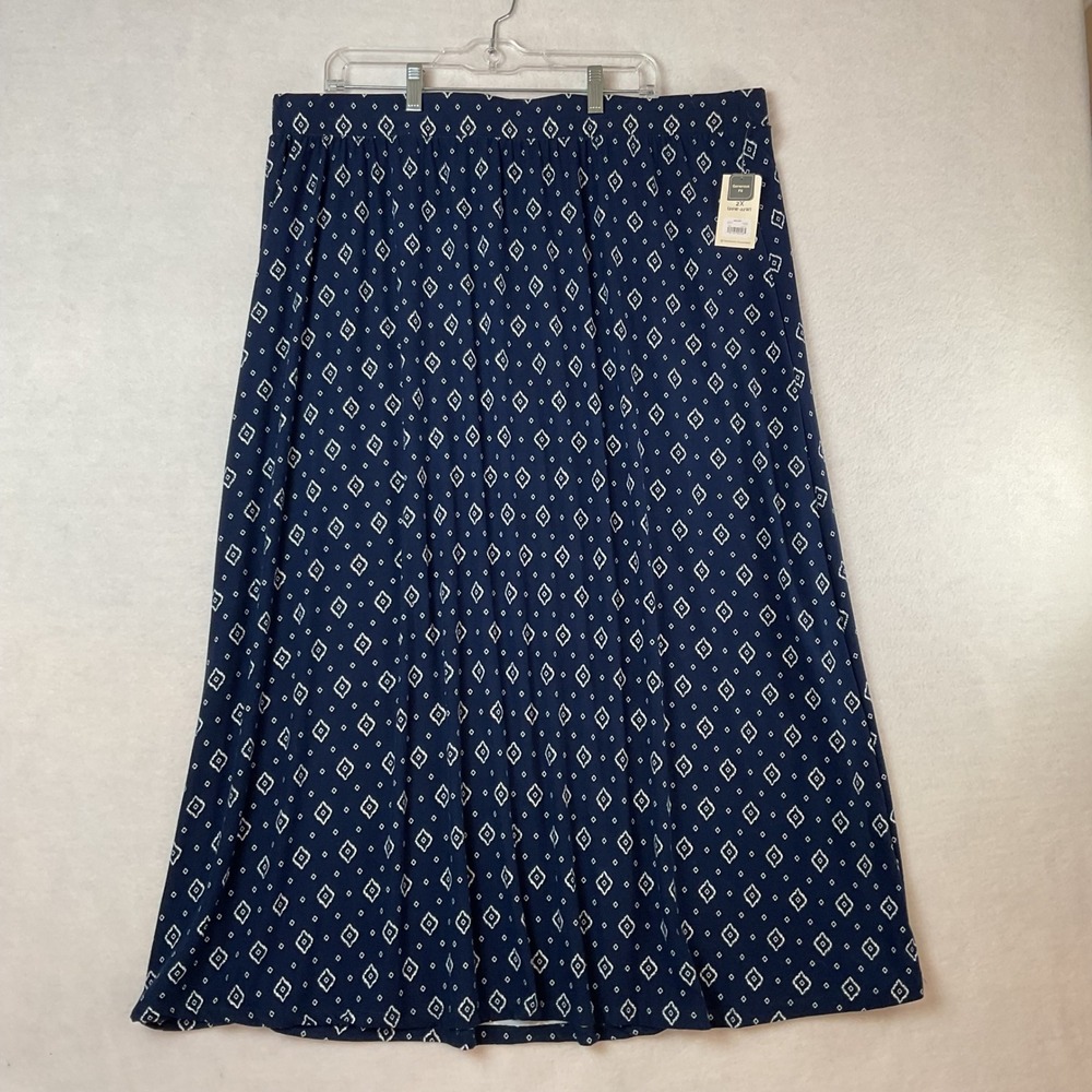 Terra & Sky Navy Blue Diamond Geometric Maxi Skirt Plus Size 2X 20W-22W NEW